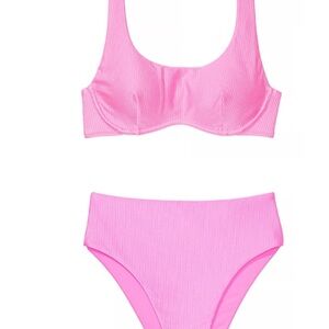 PINK Victoria’s Secret Pink Ribbed Bikini Set Size M High Waist Swimwear NWT